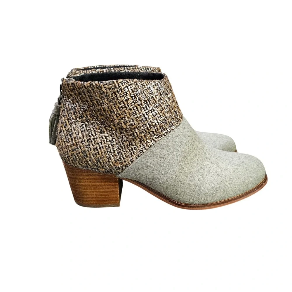 TOMS Leila Block Heel Booties in Metallic x Gray Felt Women's Size‎ 8 US